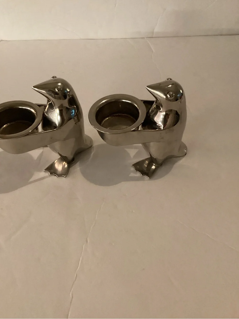 Restoration Hardware Penguin Candle Holders Silverplate Pair Modern Decor